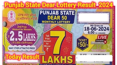 Punjab State Dear 50 Monthly Lottery Result 18 June 2024.